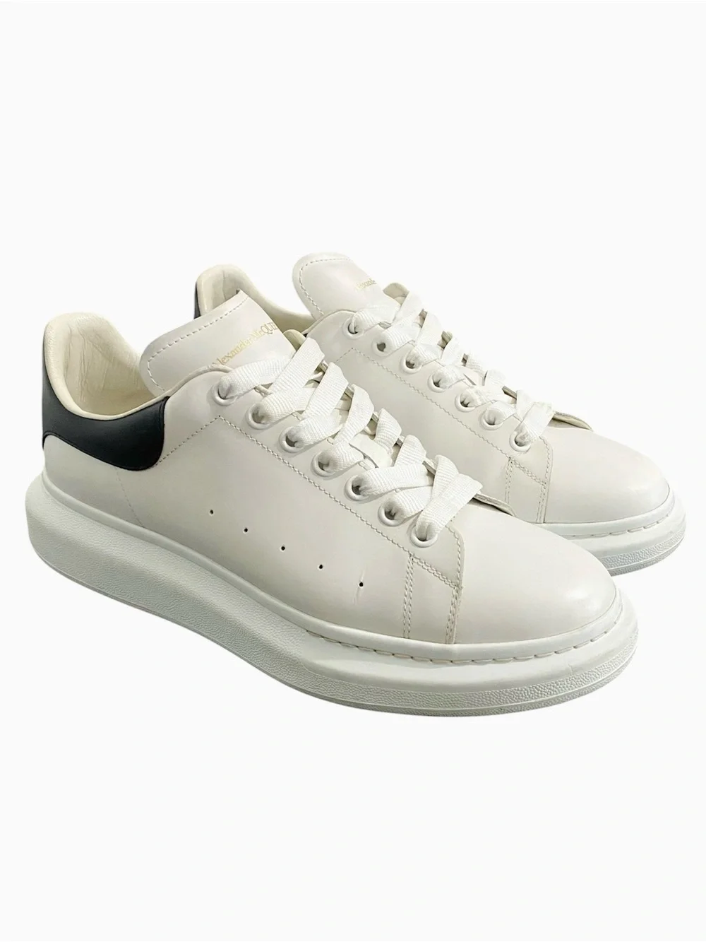 Alexander McQueen White Leather Sneakers with Black Heel Tab